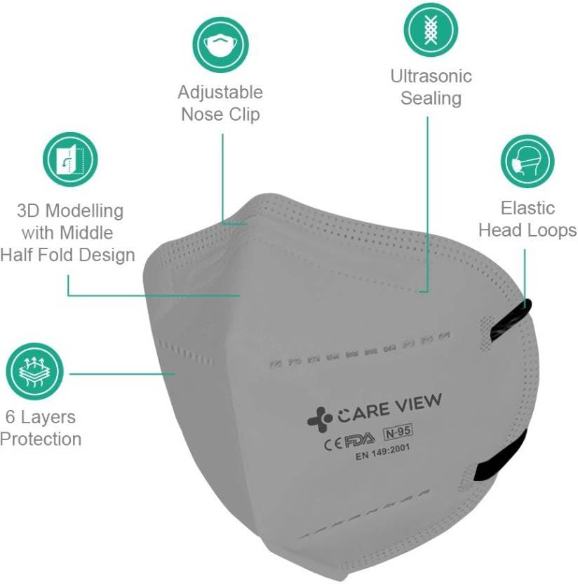 Image of Careview N-95 Anti Pollution Face Mask with 2 Melt Blown Layers - Coloured Masks (4 Colours)