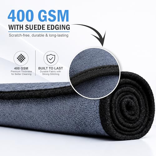 Image of JD FRESH 1 Pack Microfiber Car Cleaning Cloth /Soft 400 GSM Extra Large (35x75 CM) Microfiber Cloth for Car, Bike, Household Cleaning /Suede Edging for Scratchless Drying and Detailing - Grey
