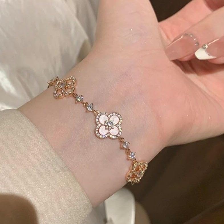 Crystal Floral Adjustable Bracelet, Rose Gold Plated, Pink Cherry Blossom Design with Rhinestones, Sliding Clasp4