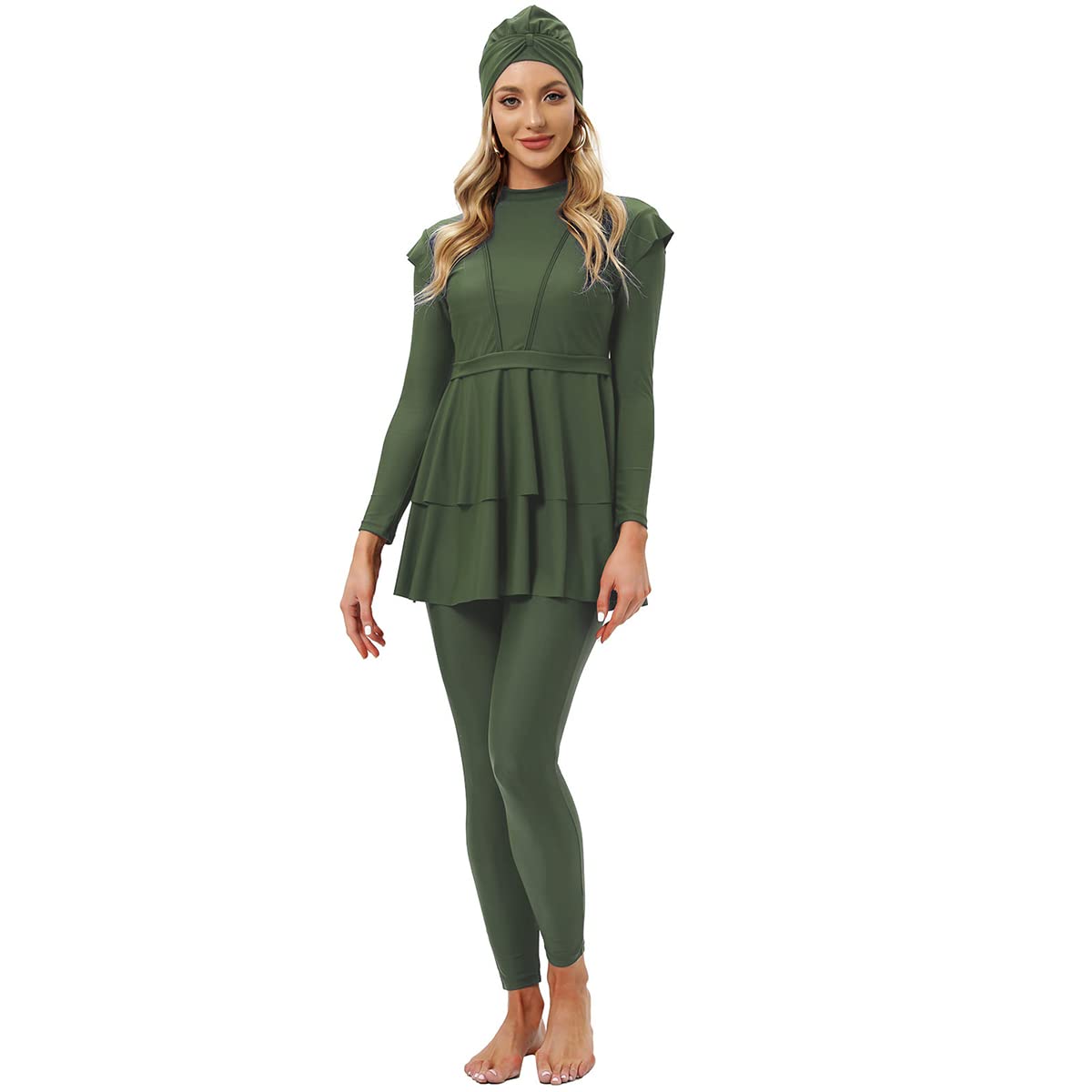 OBEEII Costume da bagno musulmano da donna a copertura completa, costume da bagno Burkini Hijab, S-4XL
