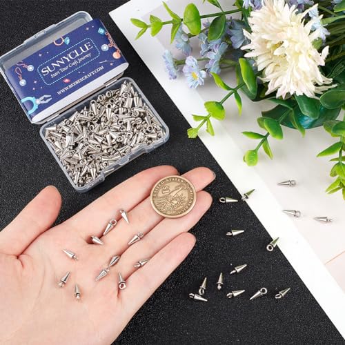 SUNNYCLUE 1 Box 200Pcs Silver Spike Charms Cone Charm Alloy Antique Gothic Punk Vintage Spikes Goth Circular Long Spikes Charm Bulk for jewellery Making Charms Diy Earrings Bracelet Necklace Craft - Image 3