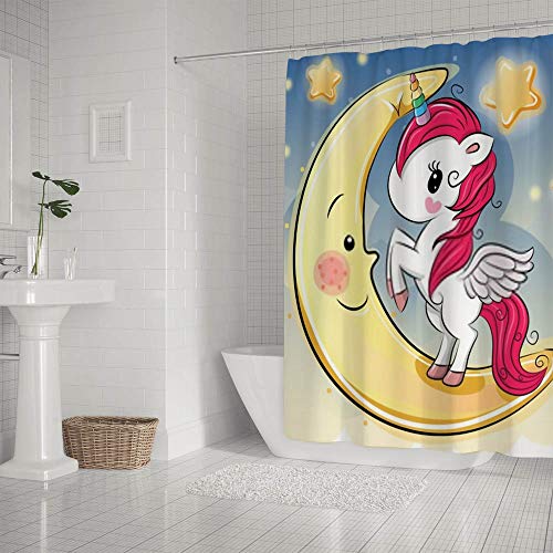 Rideau de douche licorne lune polyester imperméable avec 12 crochets