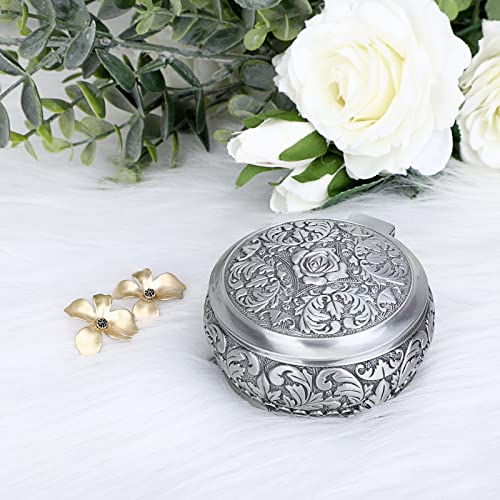 Hipiwe HPWSN00689 Metal Jewelry Box Vintage Ring Holder Trinket Organizer Small Round Earring Necklace Storage Box Jewelry Display Box Keepsake Box Decorative Jewelry Box Gift thumb #3