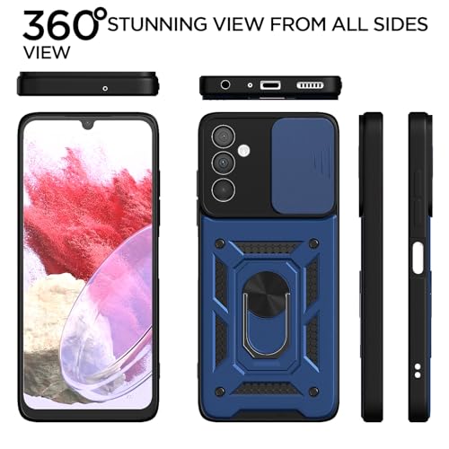 Image of Pikkme D10 Tough Armor Bumper Case | 360 Protection Case | Sliding Camera Shield Cover & Ring Holder Stand Back Cover for Samsung Galaxy M34 5G / F34 5G (Blue)