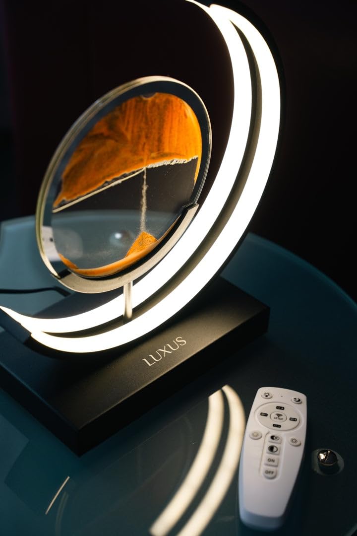 Luxus europe - Treibsand Tischlampe - Gold - Bewegte Sandkunst - Sanduhr-Lampe - Sandkunst in Glas - Schreibtischlampe - LED - Dimmbar - Industriell und modern - Nachtlicht für das Schlafzimmer