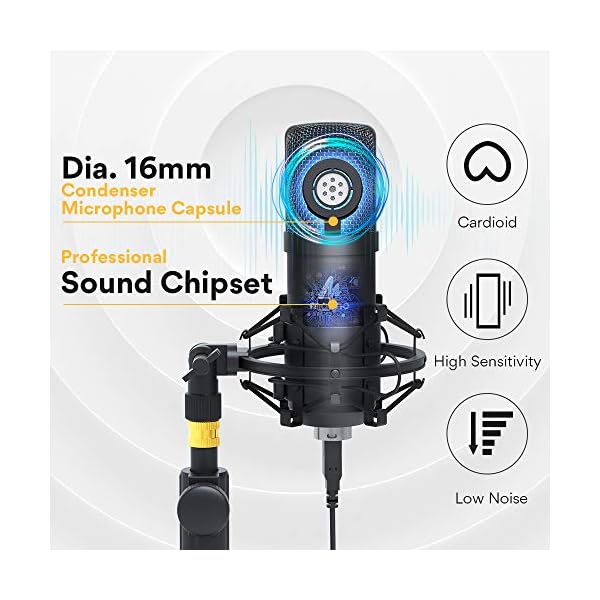 MAONO USB Mikrofon Set, AU-A04T PC Microphone, Professionelles Kondensator Mikrofon mit Stativ, 192 kHz/24 Bit, Niere… – Bild 3