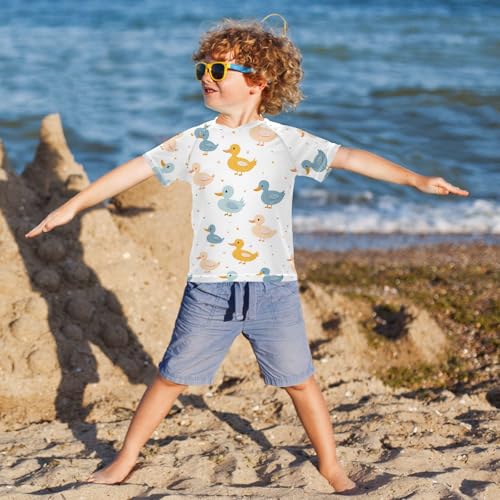 ALAZA Kids Rash Guard Girls Boys Toddler Swim Shirts Short Sleeve Colorful Duck UPF 50+ 3T4