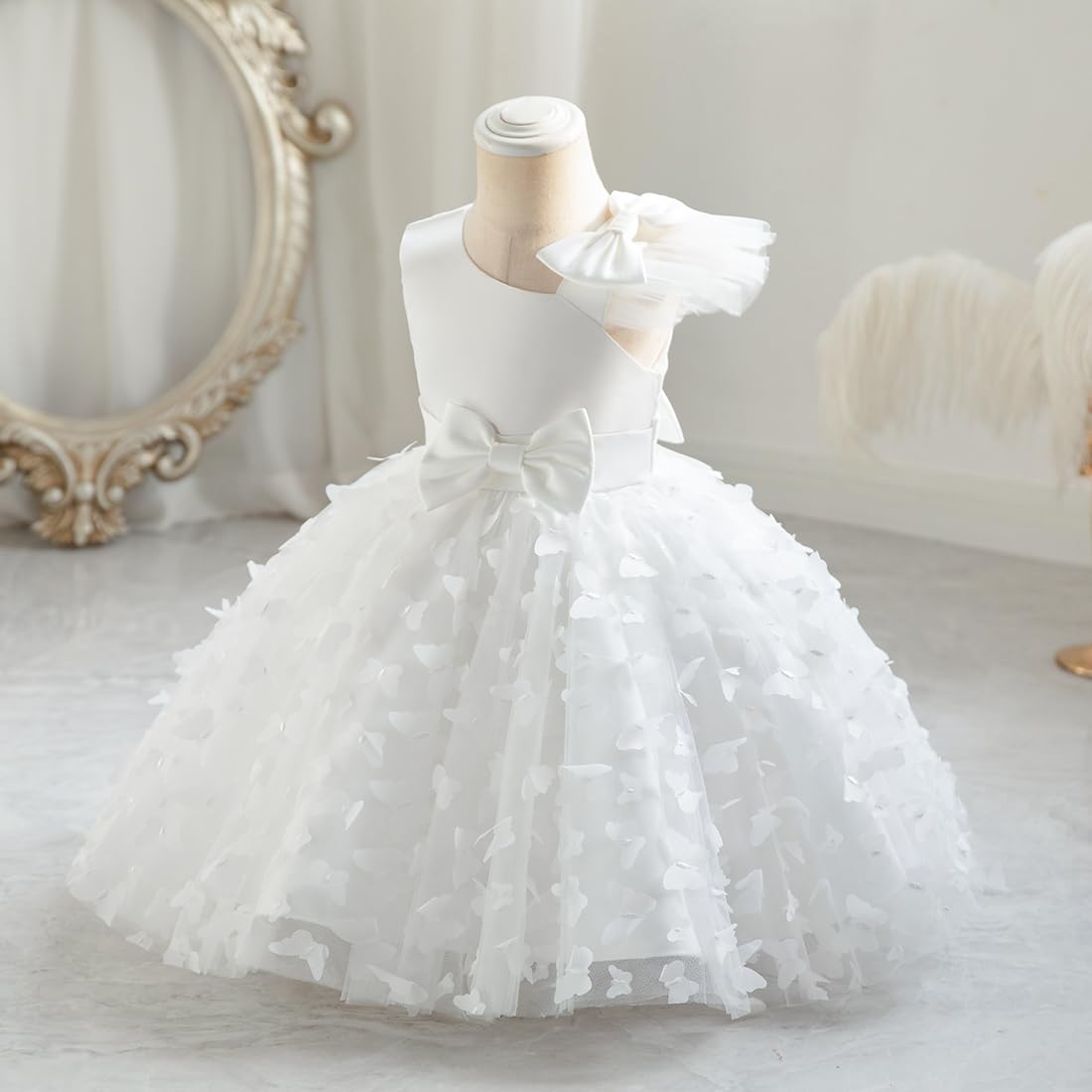 IMEKIS Robe d'anniversaire pour bébé fille - Sans manches - Princesse - Papillon - Volants - Tutu - Fleur - Robe de fête de mariage élégante et formelle - Robe de bal
