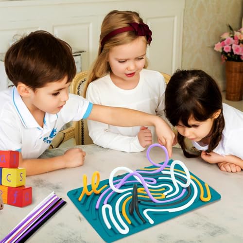 Sensorik Activity Board - Silikon Sensory Activity Board, ADHD Aktivitätsboard, Ruhiges Reise-Spielzeug mit Kordelzugbeutel und 24 Strings für Kinder ab 3+ und Erwachsene Ideal zur Stress und Autismus