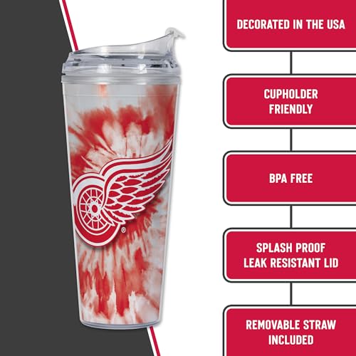 Image of Rico Industries NHL Hockey Team Color Tie Dye 24oz Metallic Acrylic Tumbler with Hinged Lid, Officially Licensed Double Wall Tumbler with Straw