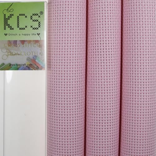 Image of KCS 3 pc of 15 inch x 18 inch(38cmx45cm) Counted Cross Stitch Cotton Aida Cloth Needlework Rolled Fabric Box,11CT,Pink