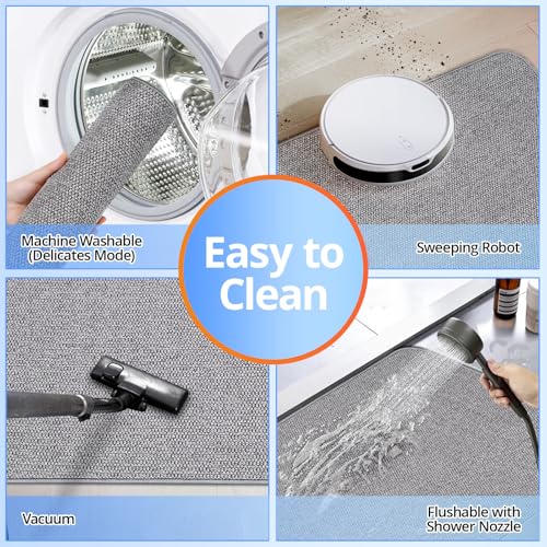 Bath Mat Non-Slip, Ultra Thin Bathroom Rugs with Rubber Backing, Absorbent,Quick Dry Machine Washable, Home Decor Accessories Cozy Cloth Bathroom Rugs fit Under Door/Sink/Tub/Shower,Gray,17x27 Inch