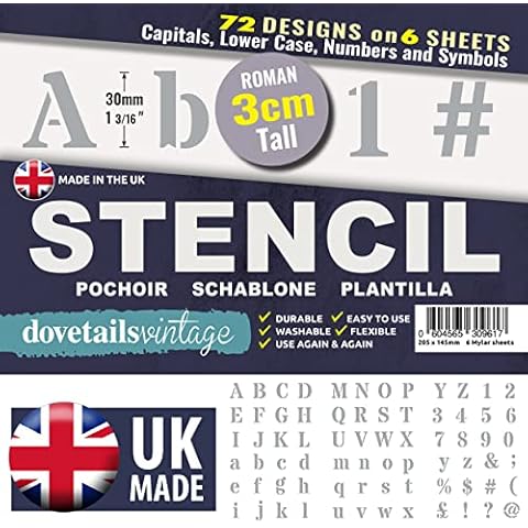 3 cm Tall Letter Stencils 72 Designs for Painting on Wood, Roman Capitals, Lower Case, Numbers and Symbols Whole Alphabet and Number Stencils Cover