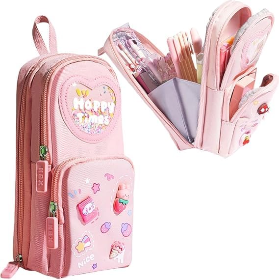 Image of eErlik Premium Pencil Case 6 Layer with 3 Compartment Cute Aesthetic Pencil Case for Girls Large Capacity Pencil Pouch Multifunctional Pouch for School Kids Cute Stationary Gift Pink