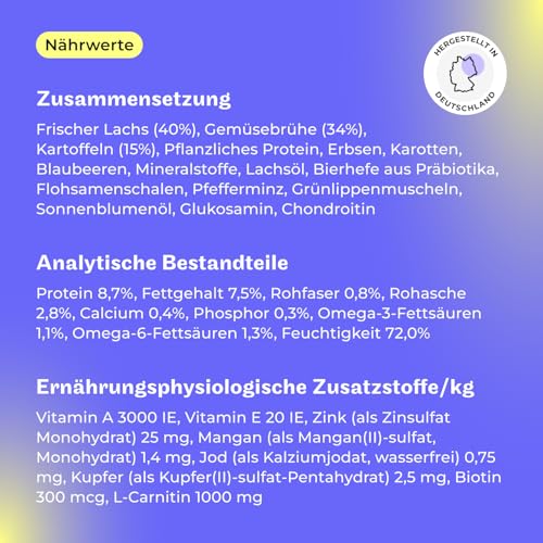 HEY HOLY Premium Nassfutter für Bulldoggen | 6X 375g Hundefutter für ausgewachsene Bulldoggen mit Lachs | Hochverträglich aus natürlichen Zutaten