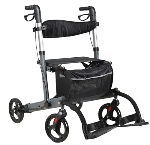 Rollator in Alluminio Pieghevole,deambulatore da esterno,Deambulatore 4 Ruote,Girello anziani,carrello della spesa,Con freno,Altezza regolabile grey