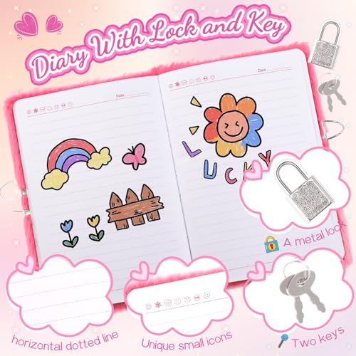 Image of Heart Diary with Lock, Gift for 8 9 10 Year Old Girl, Secret Diary Journal Notebook with Multicolored Pen, Stickers, Practical Gift for Birthday Easter