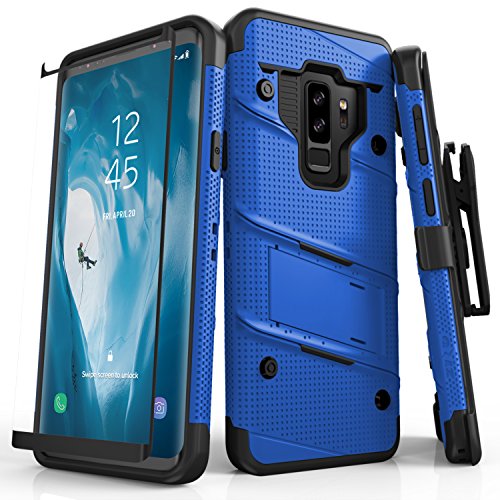 ZIZO Bolt Series for Samsung Galaxy S9 Plus Case Military Grade Drop Tested with Tempered Glass Screen Protector Holster Blue Black