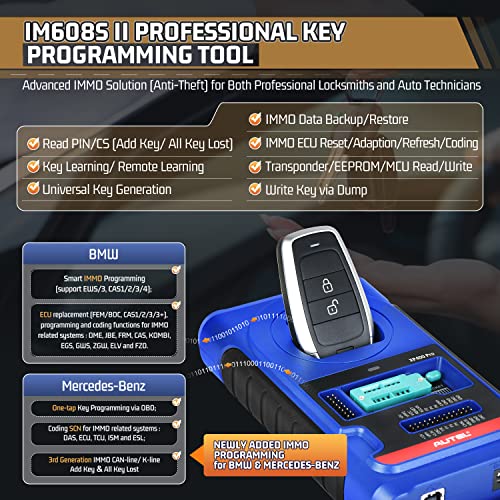 Autel MaxiIM IM608S II: 2024 Top Immobilizer & Key Fob Programming Tool as IM608 PRO II, [$1316 Valued] Key Programmers, Newer of IM608 PRO/ IM608 II, ECU Coding as MK908P II, Active Test, 40+ Service
