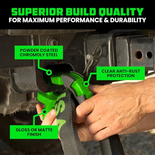 Image of Rhino USA Super D Ring Shackles (2-Pack) - 70,548lb Break Strength - Heavy Duty 3 /4 inch Clevis Shackle with 7 /8 Pin for Towing & Off-Road Use - Pairs with Tow Strap for Vehicle Recovery (Green)