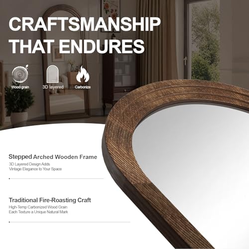 Delma Arched Full Length Floor Mirror with Stand, 55x24 Rustic Farmhouse Solid Wood Frame Wall Mirror for Bedroom, Living Room, Vertical Hanging & Standing(Brown) - Image 5