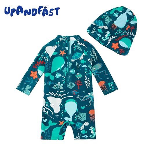 upandfast Baby/Toddler Swimsuit UPF 50+ Sun Protection One Piece Zipper Bathing Suit with Sun Hat Infant Beach Swimwear - Image 3