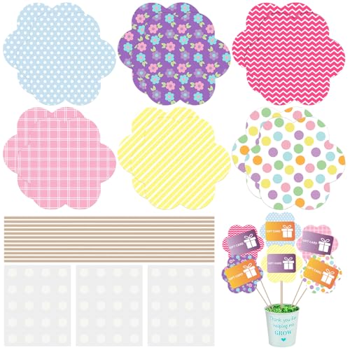 Marspark 12 Pack Gift Card Bouquet Kit Teacher Appreciation Gifts with 6 Designs, Reusable Thank You Cards on Sticks for End of Year Teacher Gifts, Weddings, Parties, Office, and Home Decor