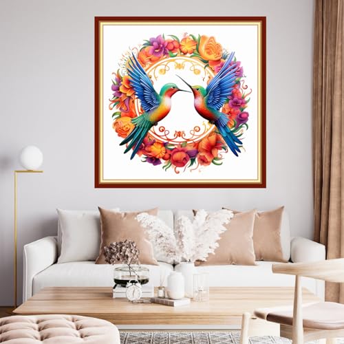 Image of Findvoor Stamped Cross Stitch Kits for Beginner Embroidery Kits for Beginners Adults DIY 11CT Cross Stitch Patterns Needlepoint Kits Crossstitching Kits-Hummingbird Flowers 18x18 inch