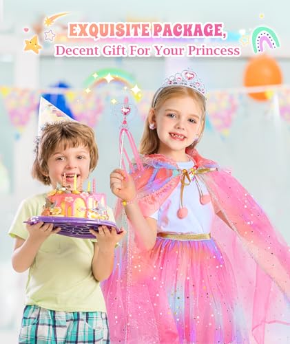 Princess Dress Up for Girls, Unicorn Light up Princess Cape Princess Dress Costume Crown Gift for Girls 3 4 5 63