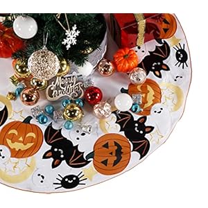 Halloween Christmas Tree Skirt 36 Inch Cutwork Embroidered Pumpkin Fall Thanksgiving Autumn Harvest Table Decorations for Party Holiday Dinner White Halloween Christmas Tree Skirt 36 Inch Cutwork Embroidered Pumpkin Fall Thanksgiving Autumn Harvest Table Decorations for Party Holiday Dinner White