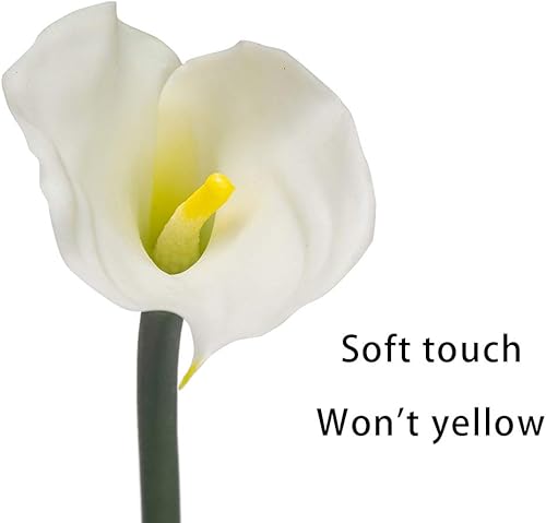 Miniatura 32 de Flores artificiales Calla Lilly 25.6 pulgadas, ramo de flores falsas grandes suaves al tacto real, plantas de tallo largo, 5 piezas para el hogar