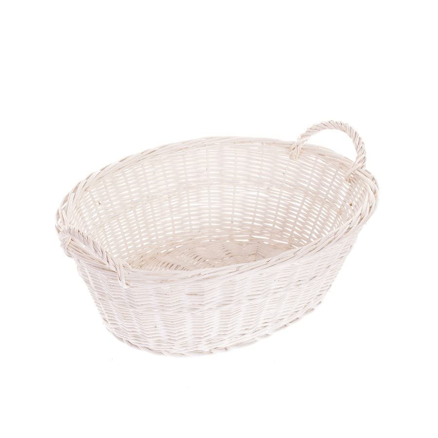 e-wicker24 Corbeille,panier à linge ovale en osier naturel (Blanc)