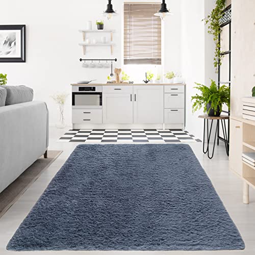 Tapete Azul Gris 5x7 Pies Suave para Sala y Dormitorio