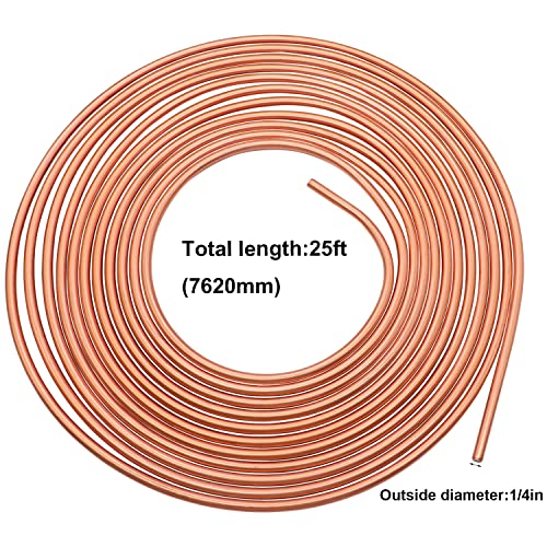 Weideer 25 Ft 1/4" Brake Line Tubing Kit - Flexible Copper Coated Alloy Brake Line Tubing Coil With 16 Inverted Flare Fittings Sae Standard For Hydraulic Fuel Transmission System-Gold #TOP1