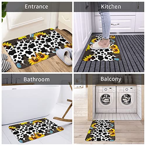Sunflower Cow Print Bath Mats No Slip Bathroom Rugs Washable Kitchen Rug Door Mat Carpets 19"X31" Area Rug For Living Room Decor, Dining,Bedroom Or Entryw #TOP5