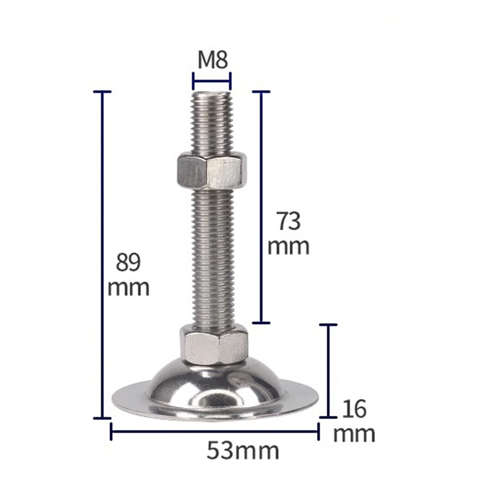 Piedino di livellamento, Piedini Regolabili for livellamento, Adatti for mobili, macchinari e Attrezzature, 8 Pezzi(D53*m8*100mm)