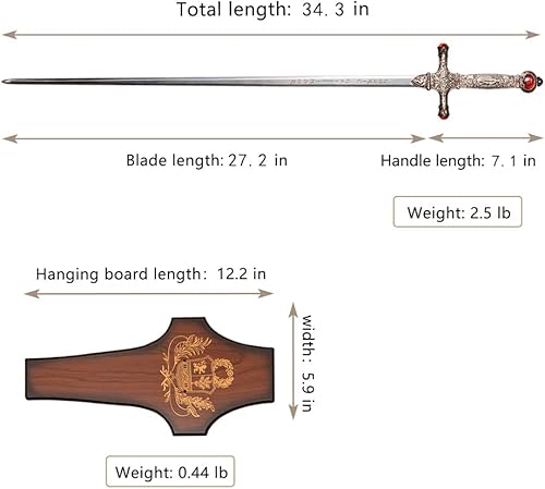 Miniatura 2 de Espada Goblins de acero inoxidable de 34.3 pulgadas con mango de rubí negro para regalo, cosplay, colección