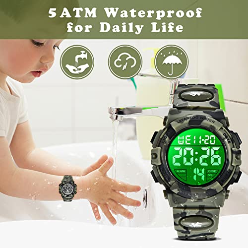 Image of Kids Watch,Boys Watch for 3-15 Year Old Boys,Digital Sport Outdoor Multifunctional Chronograph LED 50 M Waterproof Alarm Calendar Analog Watch for Children with Silicone Band,Kids Gift
