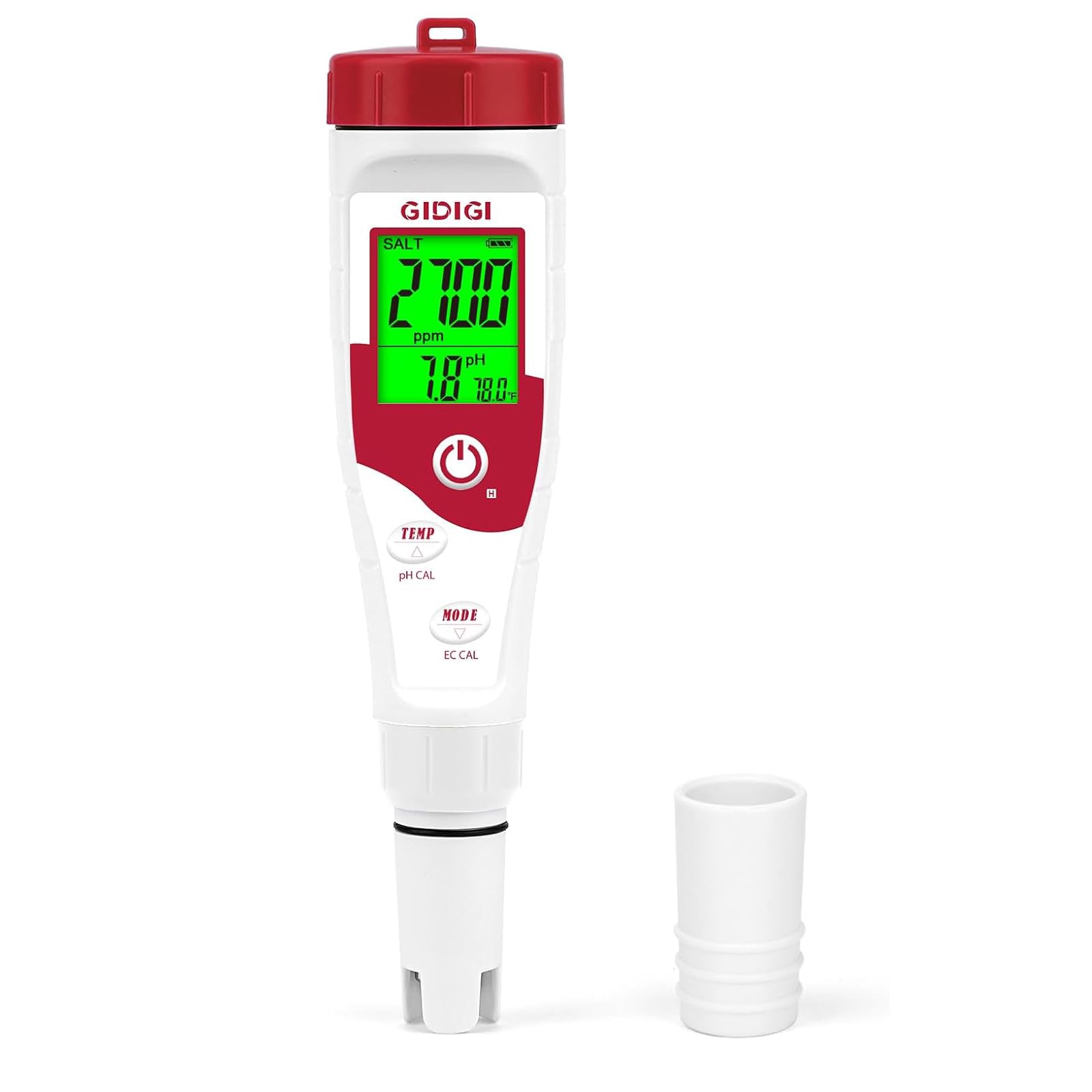 Mètre de pH pour piscine, testeur de sel, 5 en 1 mètre de salinité, affiche simultanément pH, TDS, EC, temp,sel, convient pour l'eau salée, bain à remous, spa, piscine, aquarium