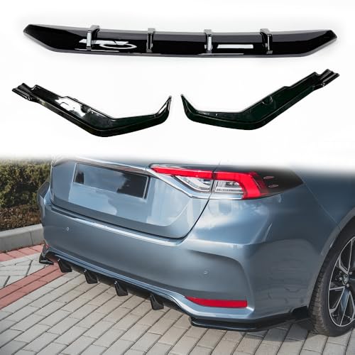 Mactoom Rear Diffuser with Left Right Splitters Compatible with Toyota Corolla 4-Door Sedan 2019-2023 Glossy Black PP Rear Bumper Diffuser Lower Lip