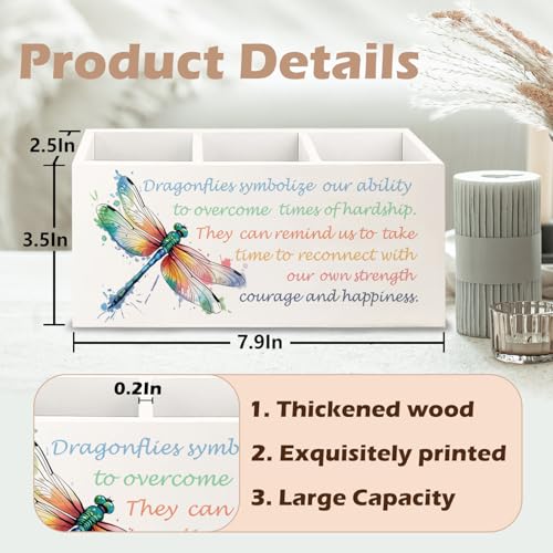 Image of Inspirational Dragonfly Wooden Pen Pencil Holder for Office Desk Accessories, Motivational Gifts for Women, Encouragement Gifts Makeup Brush Toothbrush Holder Organizer