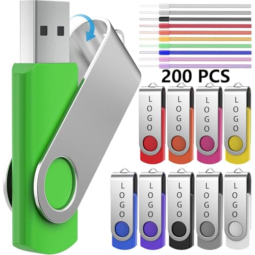 FEBNISCTE 200 Pack 8GB Flash Drive - Customized Your Logo USB 2.0 Thumb Drive Memory Stick - 200 PCS