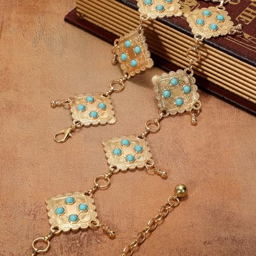 Image of WHIPPY Western Metal Concho Belt for Women Vintage Cowgirl Boho Turquoise Chain Belts for Dresses Jeans