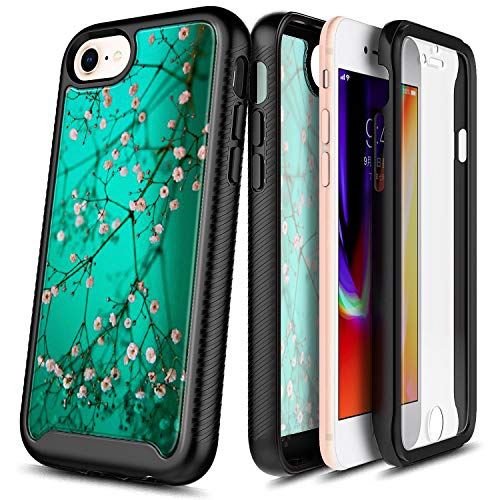 E-Began Case for iPhone SE 2020 (2nd Gen), iPhone 8 /iPhone 7/6/6S, Full-Body Protective Rugged Matte Bumper with Built-in Screen Protector, Shockproof Impact Resist Durable Case (Plum Blossom)