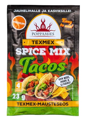 Poppamies Texmex Tacos Spice Mix - Vegano, sin gluten, sin lactosa - Picante: Medio - 23g