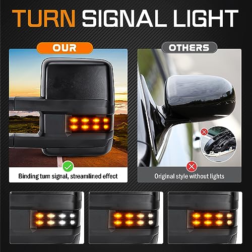 Towing Mirrors Rear View Mirrors fit for 2007-2014 Chevy Silverado GMC Sierra 1500 2500 3500 HD Yukon XL 1500 2500, 2014 Suburban Power heated Tow Side Mirror with Turn Signal