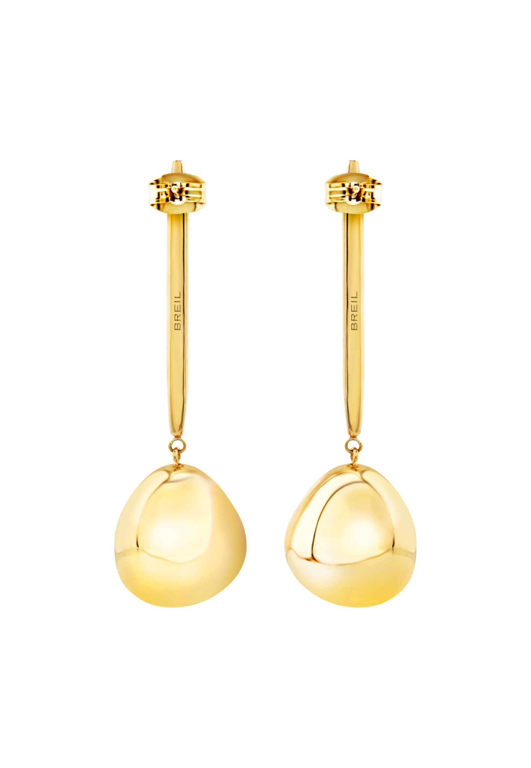Breil, Collezione B Rocks, Orecchini Donna in Acciaio Lucido con Boule Sinuosa in Acciaio Lucido, Lunghezza 48mm, Chiusura a Farfalla, Idea Regalo Donna