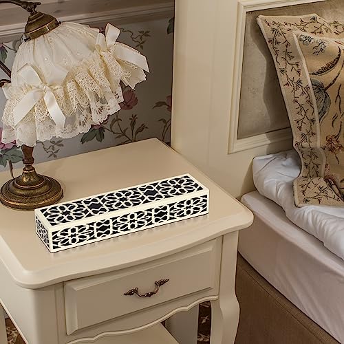 Handicrafts Home Decorative Storage Box with Lid, Black White Shiraz Geometric Pattern Remote Holder, Slim Coffee Table Box - Image 2