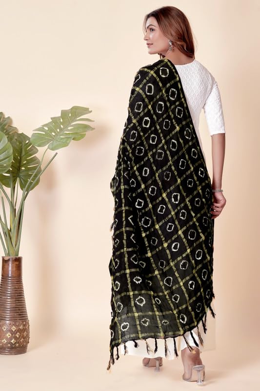 Image of Women Bandhani Dupatta | Traditional Chunri Print with Decorative Border | Lightweight Ethnic Stole for Festive and Wedding Wear