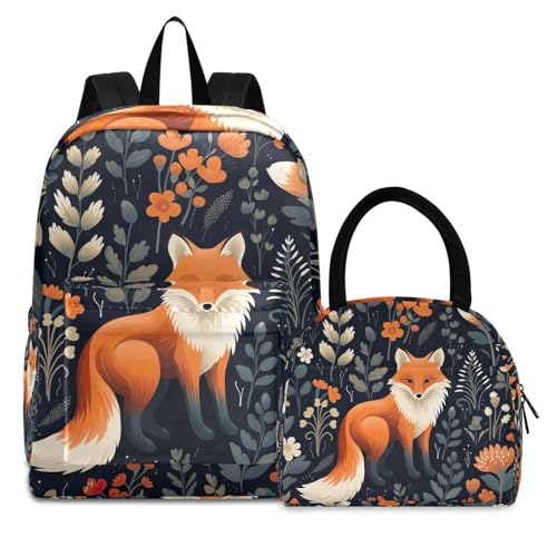 Sac à dos et sac à déjeuner pour filles idéal pour la plage au motif fleurs de renard orange